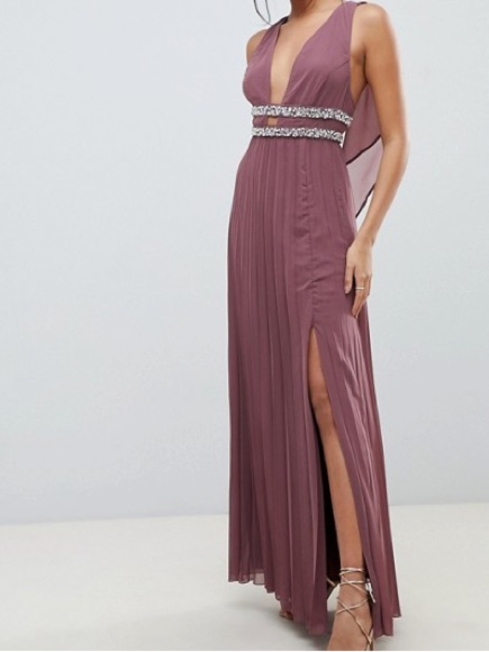 ASOS DESIGN EMBELLISHED PLEAT MAXI BRIDESMAID DRESS TAUPE Sz 10